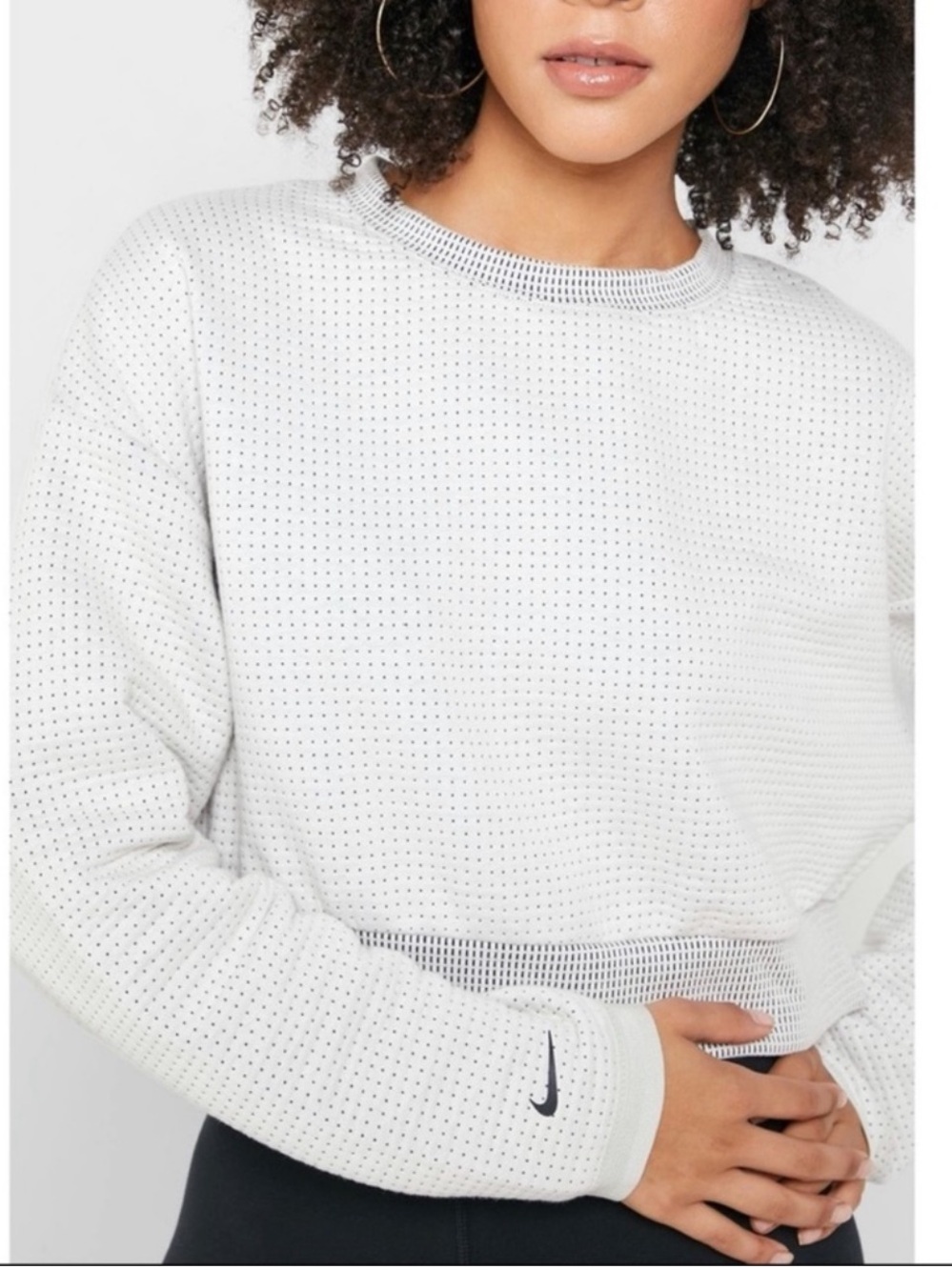 Nike White Crewneck Waffle-Knit Sweater